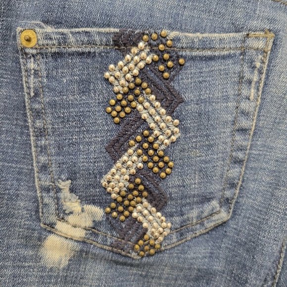 7 For All Mankind Embellished Rhinstone Flare Wide Boot Leg  Jeans  Size 28 - Picture 6 of 9